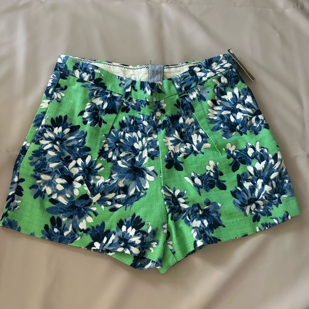 J. Crew Women's Green Blue Floral Cotton Blend Trouser Shorts NEW Size 2